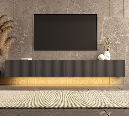Телевизионни Мебели Стенен с LED Осветление Сив 240x31x28см