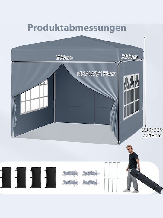 Costway Garten Gazebo mit LEDs Grau 3x3m