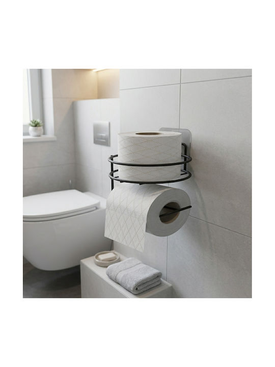 Femmit Self-Adhesive Metallic Round Toilet Paper Holder Wall Mounted Matte Black Bathroom Box