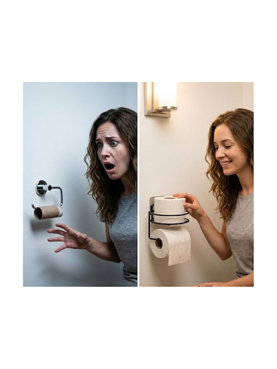 Femmit Self-Adhesive Metallic Round Toilet Paper Holder Wall Mounted Matte Black Bathroom Box
