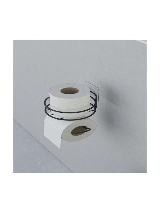 Femmit Self-Adhesive Metallic Round Toilet Paper Holder Wall Mounted Matte Black Bathroom Box