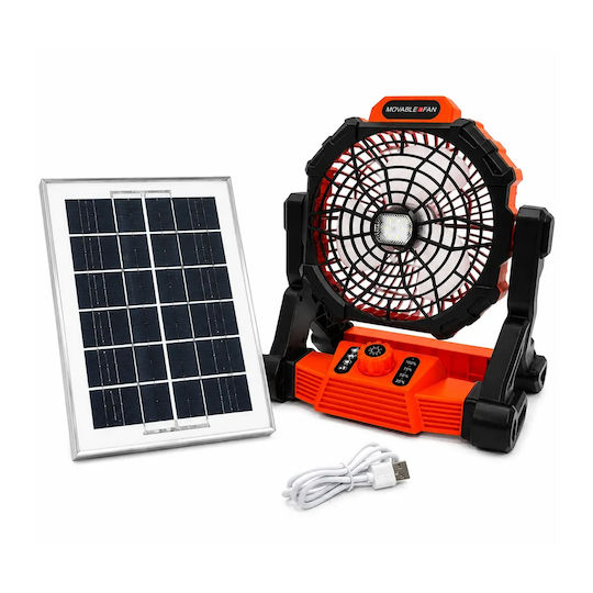 Solar Rechargeable Fan 8w Desktop 4 Speeds Flashlight Power Bank X25 Black Orange