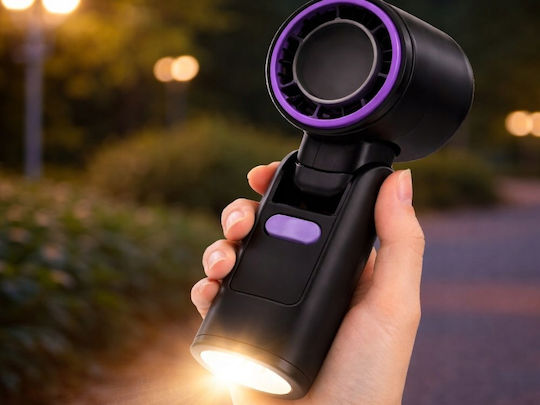 Verk Group Portable Mini Fan USB 199 Speeds Folding Flashlight Display Black 5907451381595