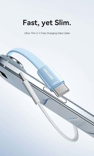 Vention Flat Braided USB 2.0 Cable USB-C Male - USB-C 60W PD Black 1m TRZBF