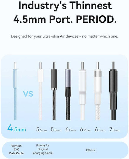Vention Cablu USB 2.0 Flat / Braided USB-C Masculin - USB-C 60W PD Albastru 1m TRZSF
