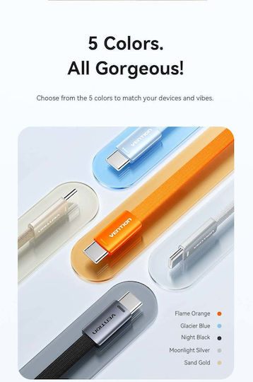 Vention Cablu USB 2.0 Flat / Braided USB-C Masculin - USB-C 60W PD Albastru 1m TRZSF
