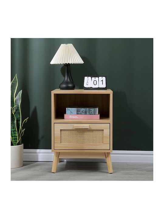 Bedside Table Scandy Wooden Beige 40x39.5x55cm