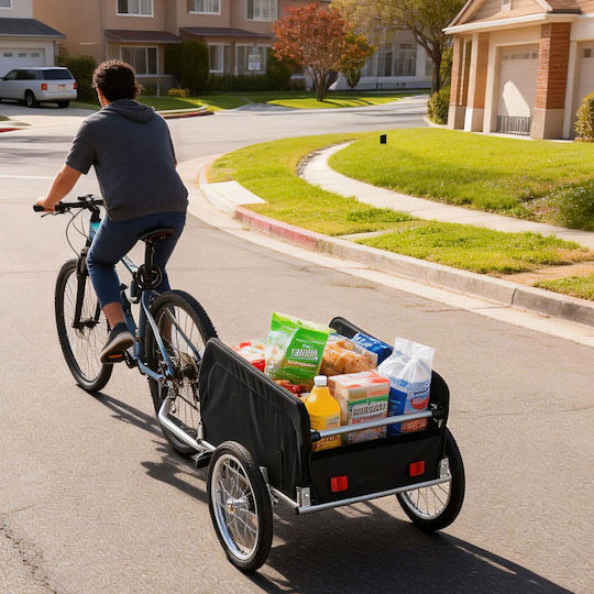 Remorcă Bicicletă Pliabilă 59x124x69 Cm Capacitate 120l Roți 38 Cm Culoare Roșu Negru Argintiu