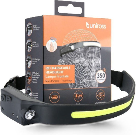 Uniross Επαναφορτιζόμενος Φακός Κεφαλής LED IP44 με Μέγιστη Φωτεινότητα 350lm