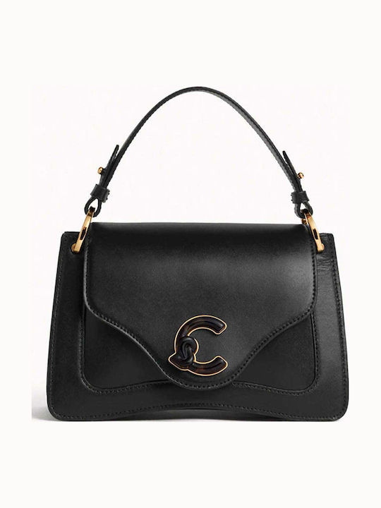 Leder Damen Schultertasche Schwarz