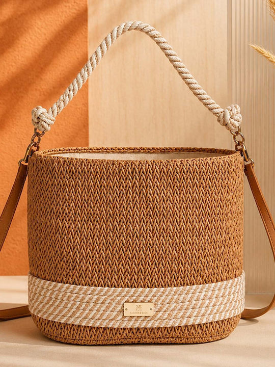 Gallantry Bucket Bag Women Raffia Effect Boho Rope Handle Shoulder Strap Brown Beige