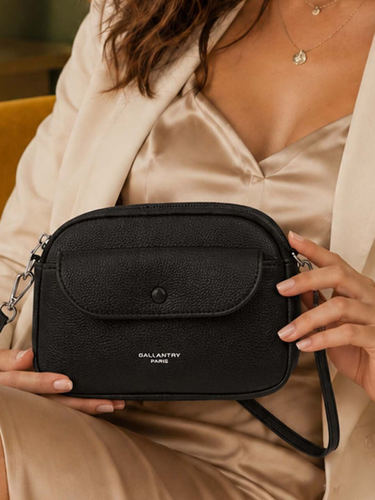 Gallantry Women Crossbody Bag Compact Grained Effect Front Flap Pocket Black