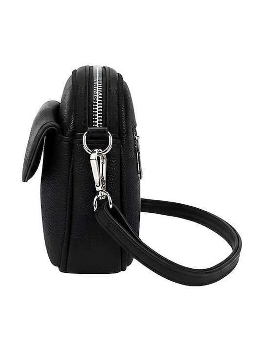 Gallantry Women Crossbody Bag Compact Grained Effect Front Flap Pocket Black