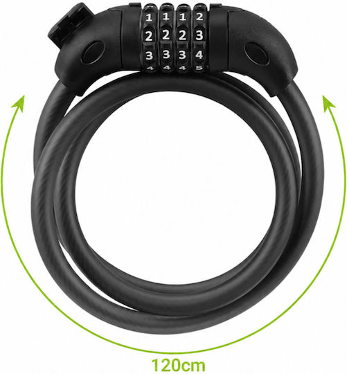 Bicycle Lock Zola 4-digit Code 120 Cm 13.5 Mm Thickness Mounting Bracket Steel Plastic Black
