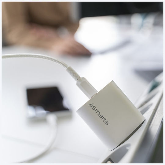 4Smarts Φορτιστής με Θύρα USB-C και Καλώδιο USB-C - USB-C 30W Power Delivery Λευκός (VoltPlug)