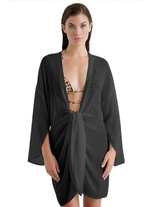 Blu4u Damenbademode Kurzes Kaftan Für Strand Schwarz