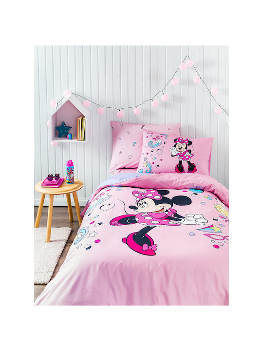 Disney Minnie Mouse Set Cearceaf Pentru Copii Single Cu Față De Pernă Din Bumbac Roz 140x200cm