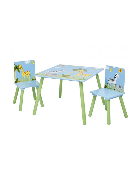 Kids Table Set with Chairs Made of Wood Blue