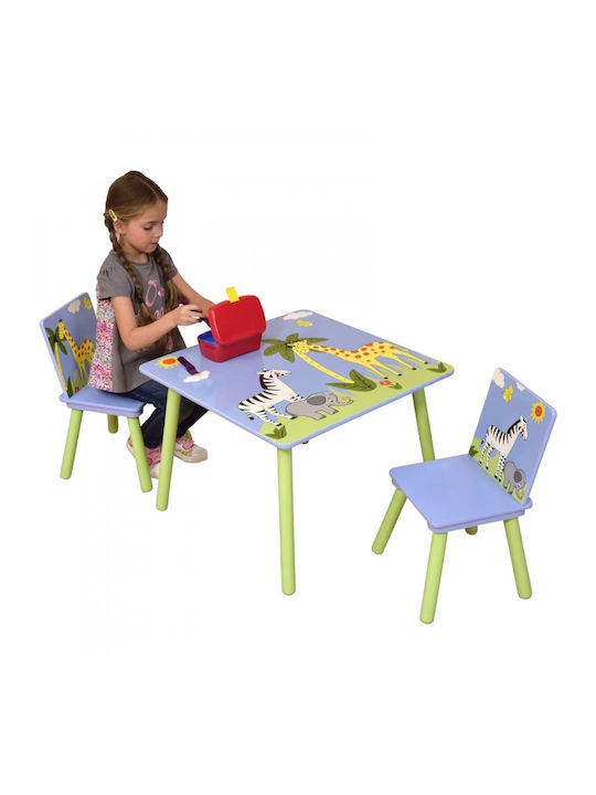 Kids Table Set with Chairs Made of Wood Blue