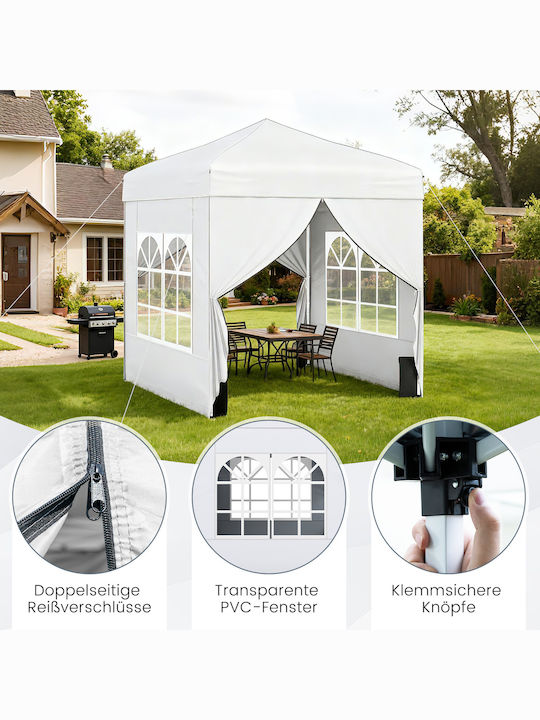 Costway Foldable Garden Gazebo with LEDs White 2.56x1.94m