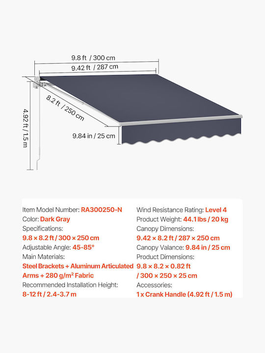 Vevor Terrace Tent Gray 3x2.5m