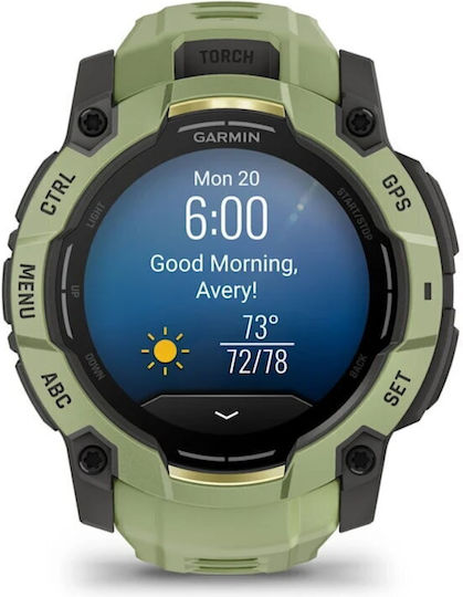 Garmin Instinct 3 AMOLED Aluminium 50mm Αδιάβροχο Smartwatch με Παλμογράφο (Fern Green with Fern Green Band)