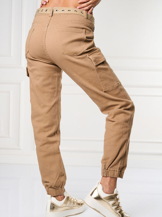 Pantaloni Dama High Rise Din Țesătură Fit Mama Kaki