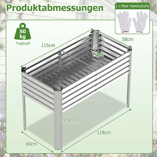 Costway Metallischer Silberner Blumenkasten 77,5x60x118cm