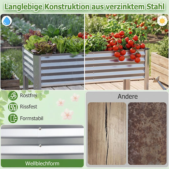 Costway Metallischer Silberner Blumenkasten 77,5x60x118cm