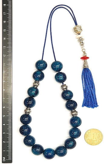 Roloi Komboloi Worry Beads with 17 Beads Made of Mastic Length 32cm Blue