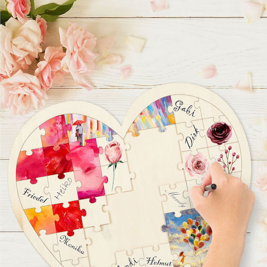 Relaxdays Carte De Oaspeți Din Lemn Inimă Puzzle Crem 0.6x45x45 Cm