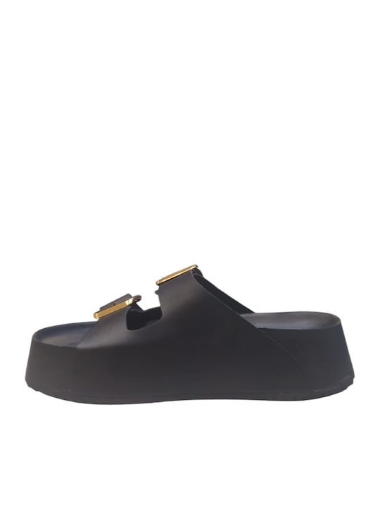 Leather Women's Flat Sandals Flatforms Black