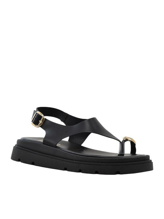 Leather Women's Flat Sandals Black 4595+Black Leather