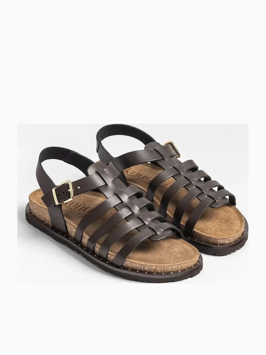 Leder Flache Damen Sandalen Braun