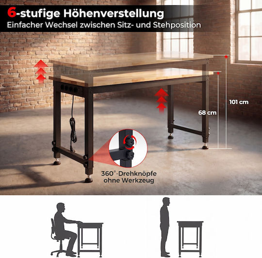 Costway Metal Workbench Load Capacity 900kg 101x51x122cm with Back Panel TL35855DE-NA