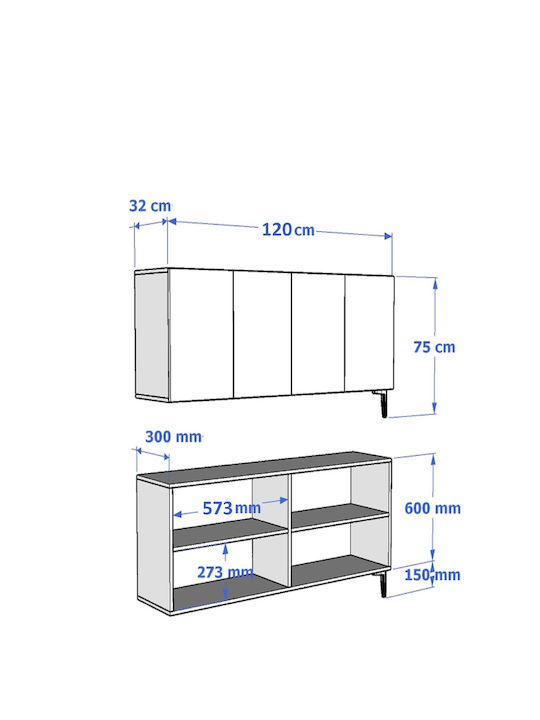 Μπουφές Ξύλινος Καφέ 120x30x75cm