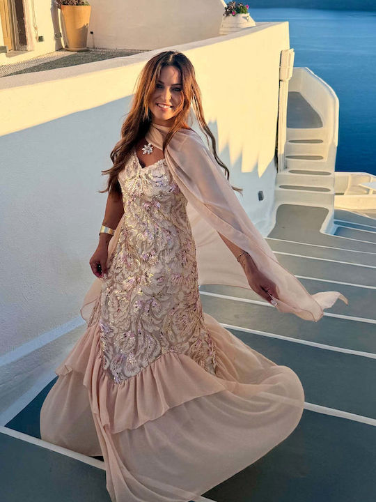 Καλοκαιρινό Maxi Βραδινό Φόρεμα Beige