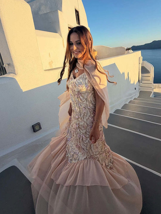Καλοκαιρινό Maxi Βραδινό Φόρεμα Beige