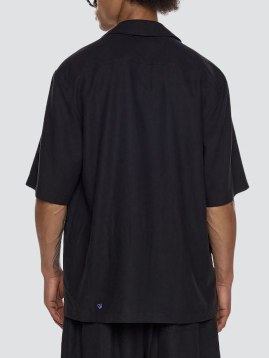 Short Sleeve Linen Shirt Regular Fit Black