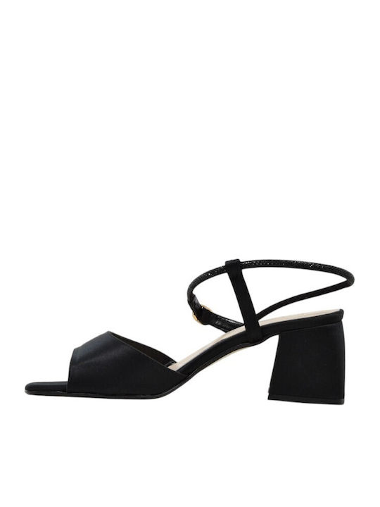 Sandale Elegante Damă Din Material Negru 1568+negru Satin