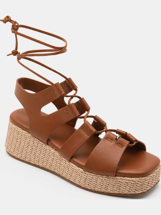 Summer Women's Platforms in Brown Espadrille Style