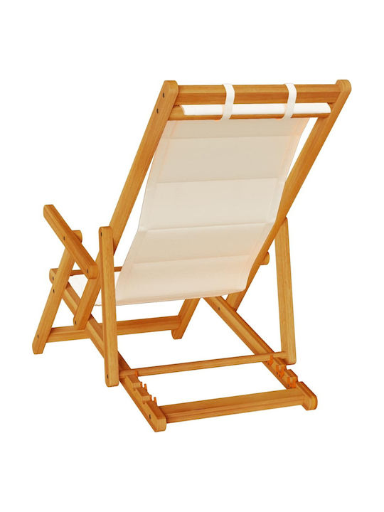 Сезлонг Дървен с Подлакътници Крем 61.5x110x96см