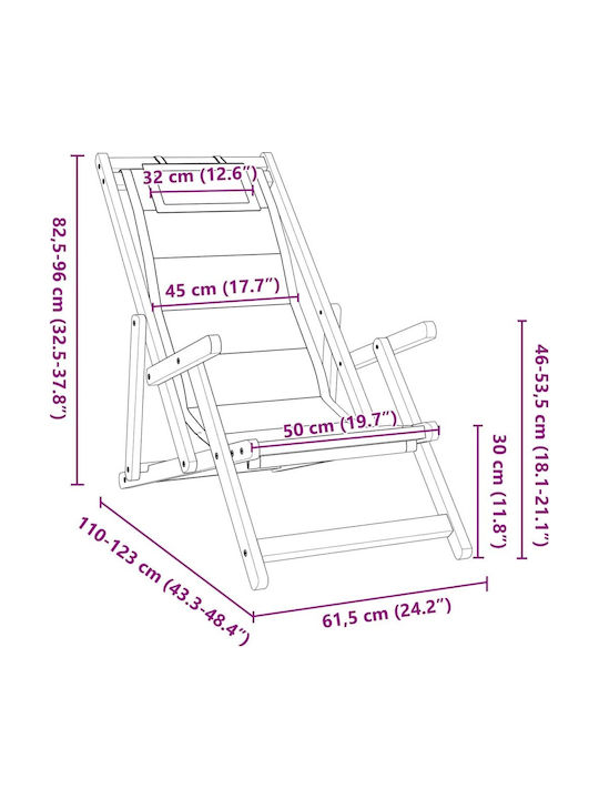 Wooden Deckchair With Arms Black 61.5x110x96cm