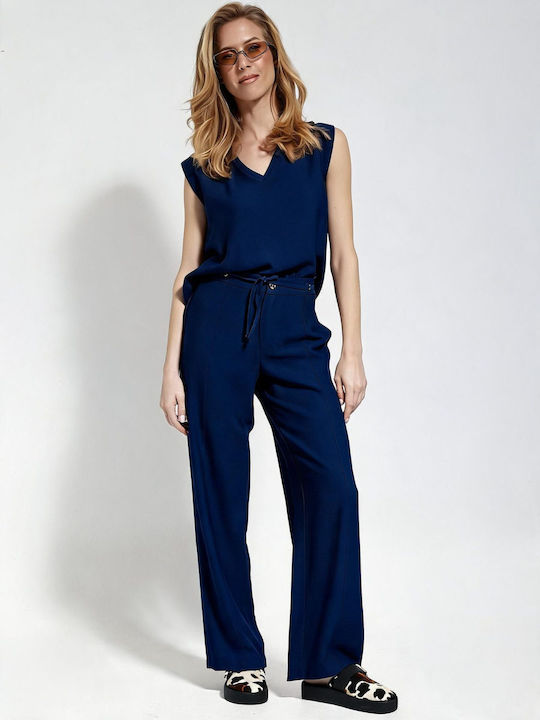 Women's High Rise Pantaloons in Slim Fit Blue