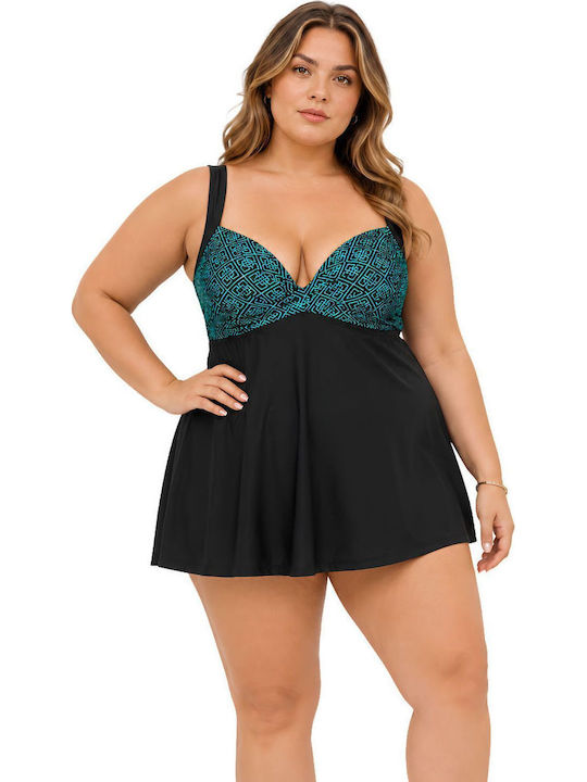 Tankini Swimsuit with Light Padding Black-Green