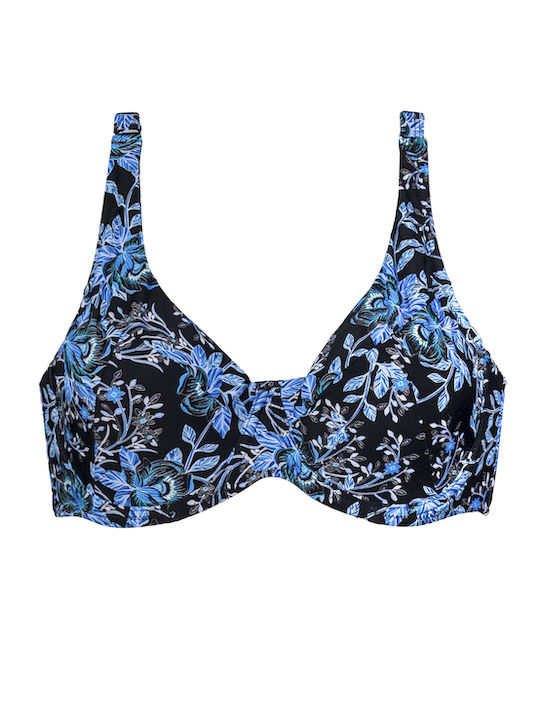 Bikinioberteile F mit Polsterung Blumen Schwarz