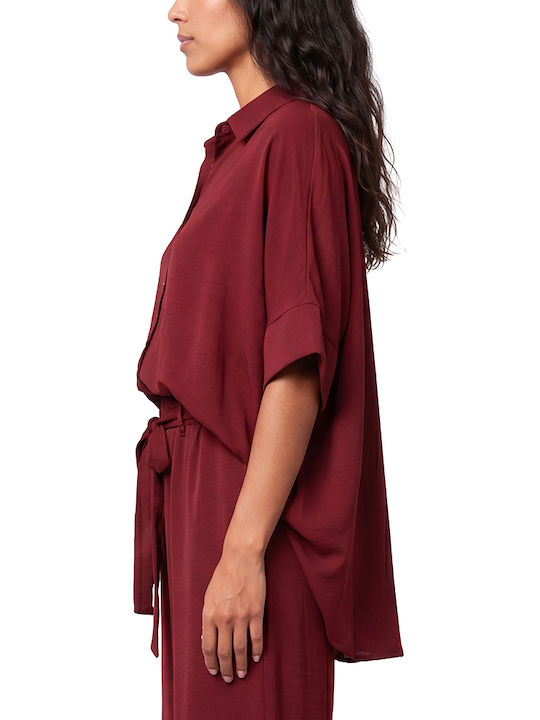 Short Sleeve Women's Shirt Burgundy