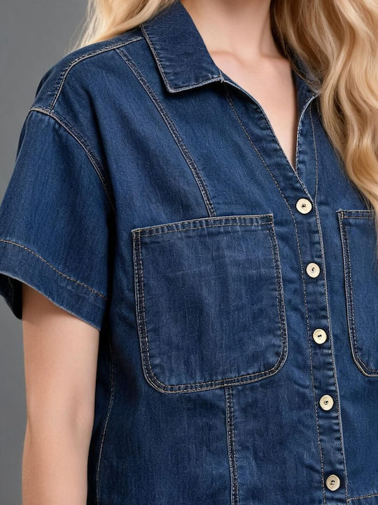 Κοντομάνικο Γυναικείο Τζιν Πουκάμισο Blue Jean