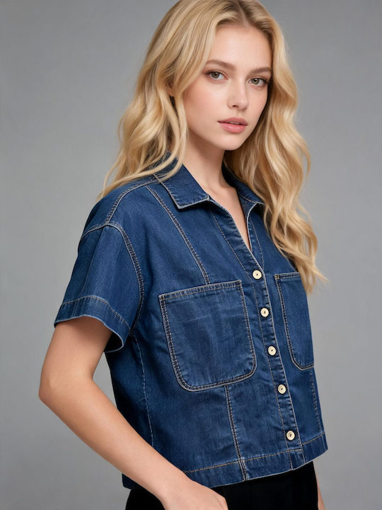 Κοντομάνικο Γυναικείο Τζιν Πουκάμισο Blue Jean