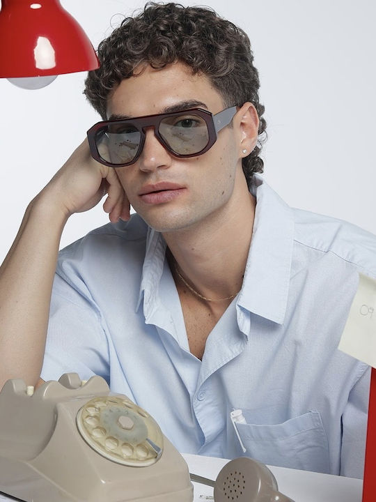 JohNocera Unisex Γυαλιά Ηλίου με Μπορντό Κοκκάλινο Σκελετό και Πράσινο Φακό JN-mytho-c02